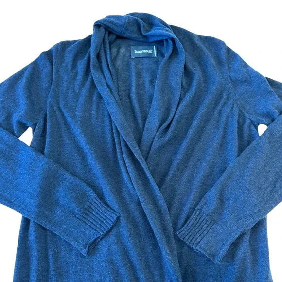 ZADIG & VOLTAIRE Rona Cp Cardigan Blue Cashmere Shawl Collar Tie Waist Long, S - Picture 12 of 14